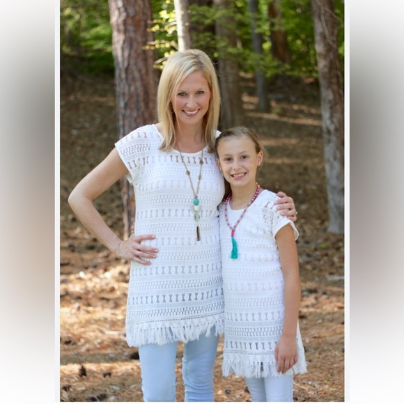 Stella & Dot Swimsuit coverup Tunic. Fits Girls 6-10. Lacey crochet Beach dress - Picture 2 of 15